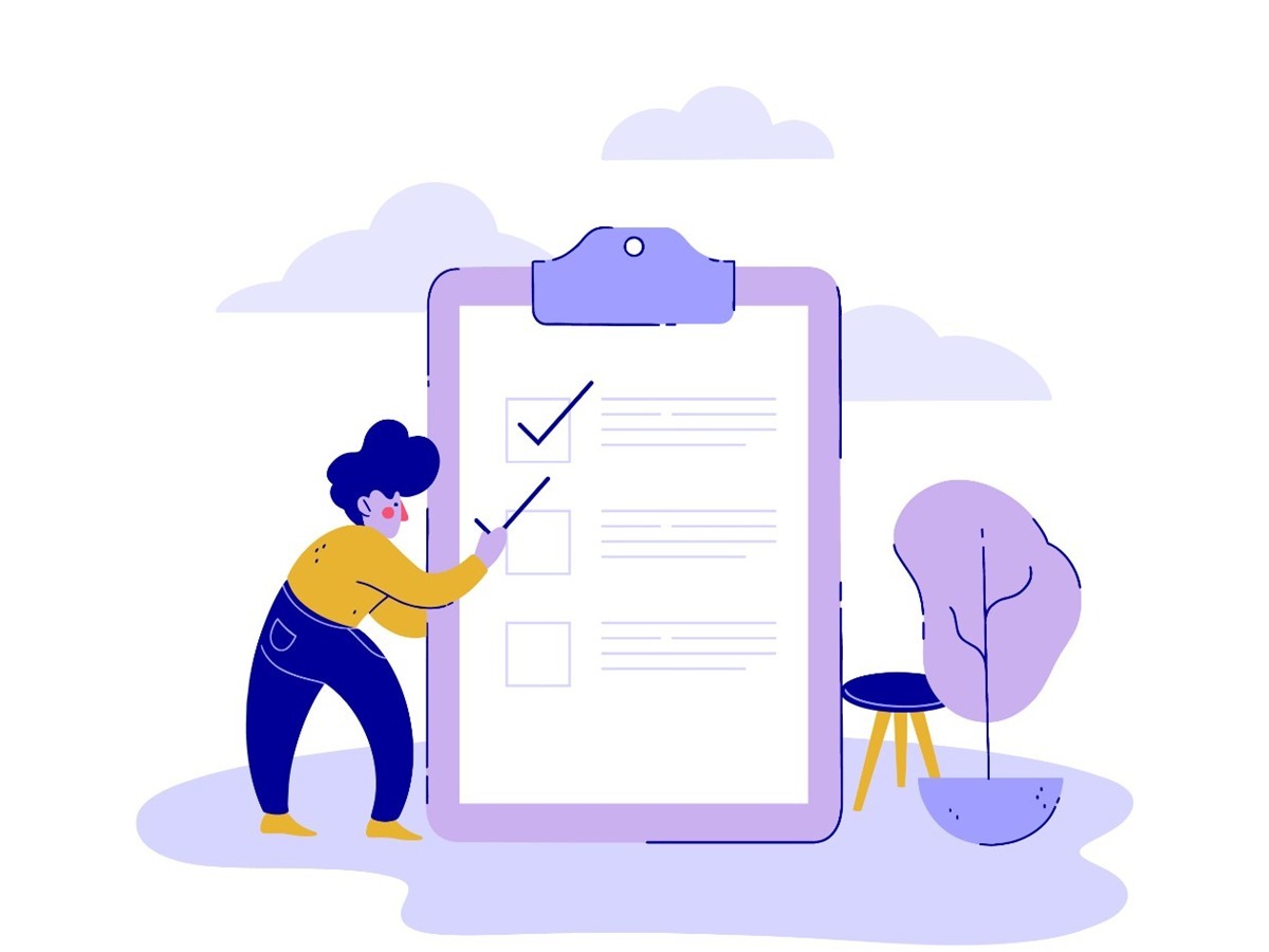 Person checking a form on a clipboard
